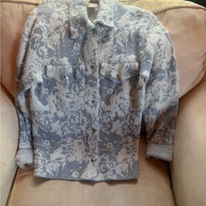 Cynthia Rowley Gray and Cream Floral Knit Cardigan Jacket